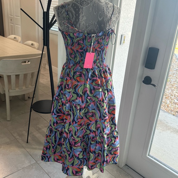 Amanda Uprichard Blue and Red Smocked Sundress for Wedding Guest - Picture 9 of 13